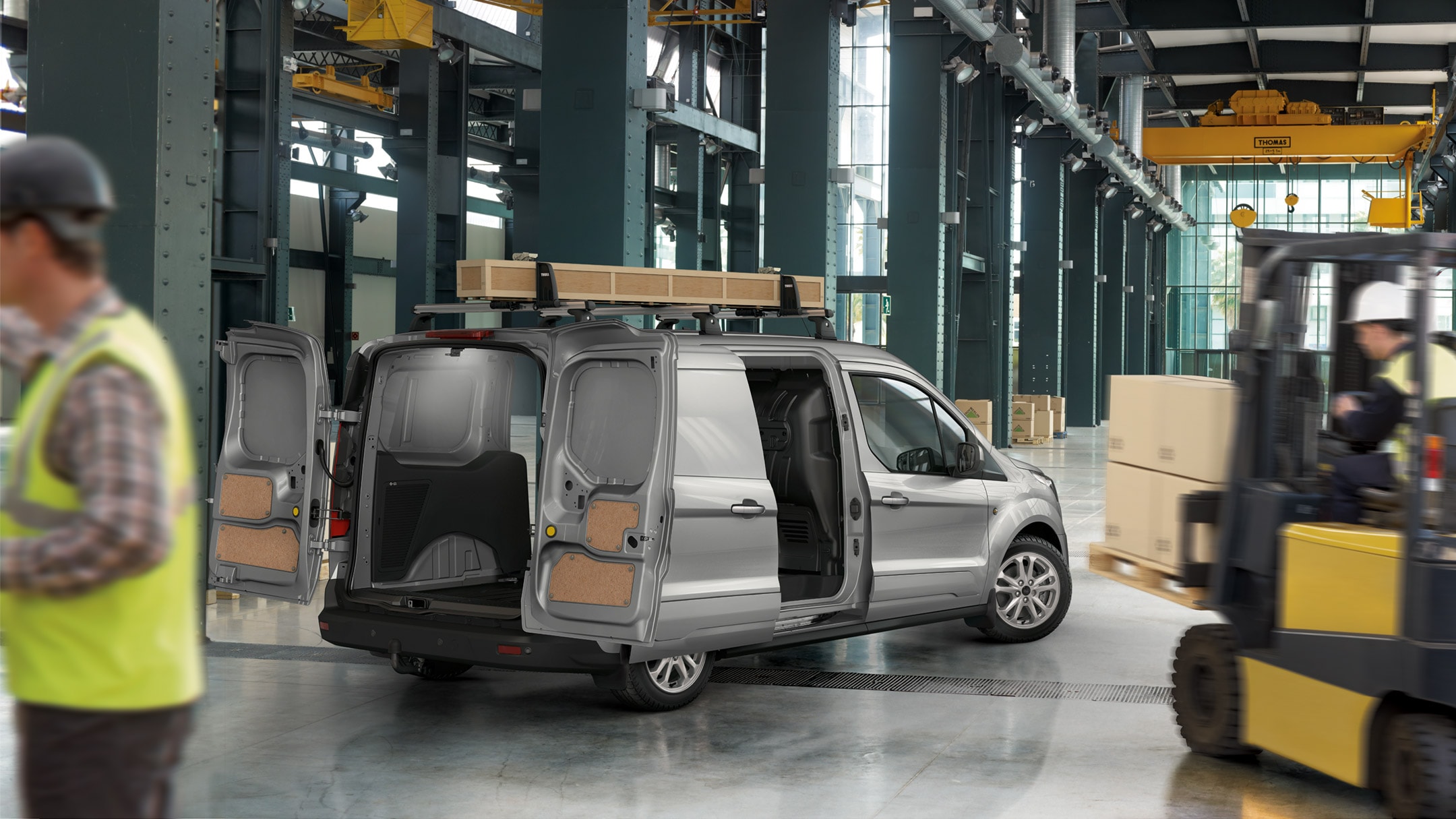 Ford Transit Connect parked in the wear-house with loadspace open 