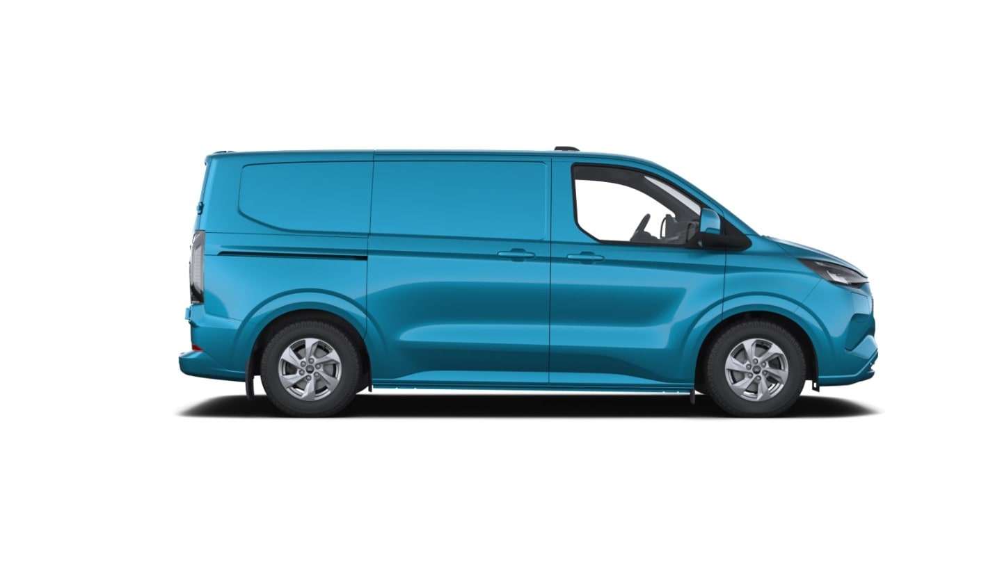 Transit Custom van brygadowy w kolorze niebieskim, widok z boku