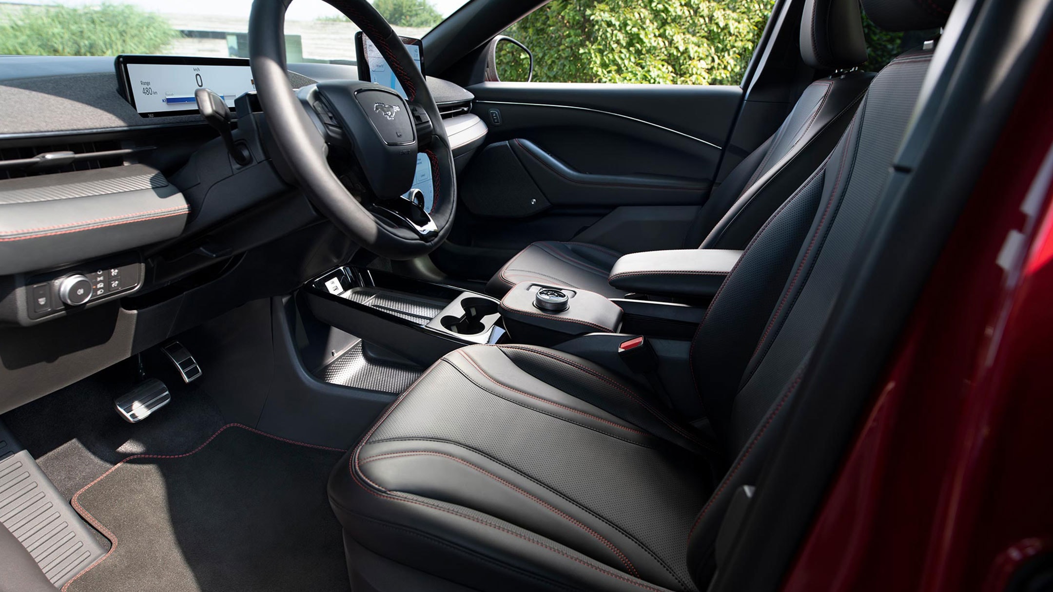 Ford Mustang Mach-E in red interior