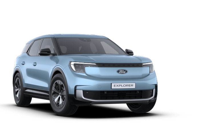 Jasnoniebieski Ford Explorer, widok ¾ z przodu