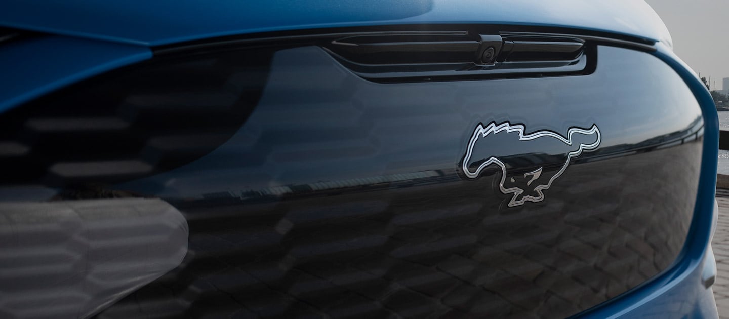 Zbliżenie na emblemat Ford Mustang Mach-E.