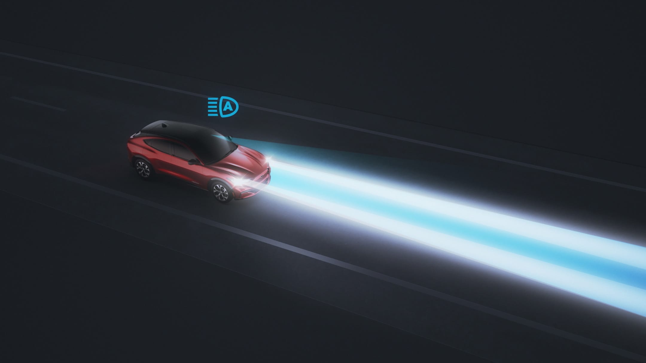 All-New Ford Mustang Mach-E driving in the dark with the Auto High Beam on