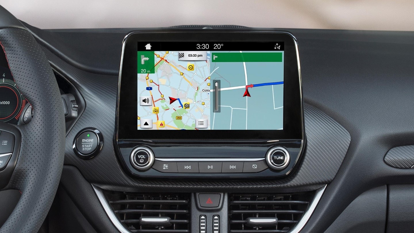 Ekran dotykowy Forda Puma wyświetlający mapę