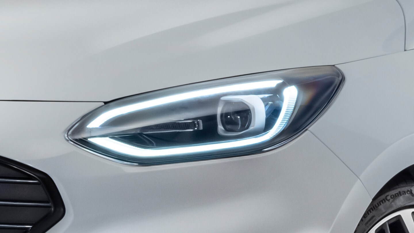 Ford Fiesta front headlight close up 