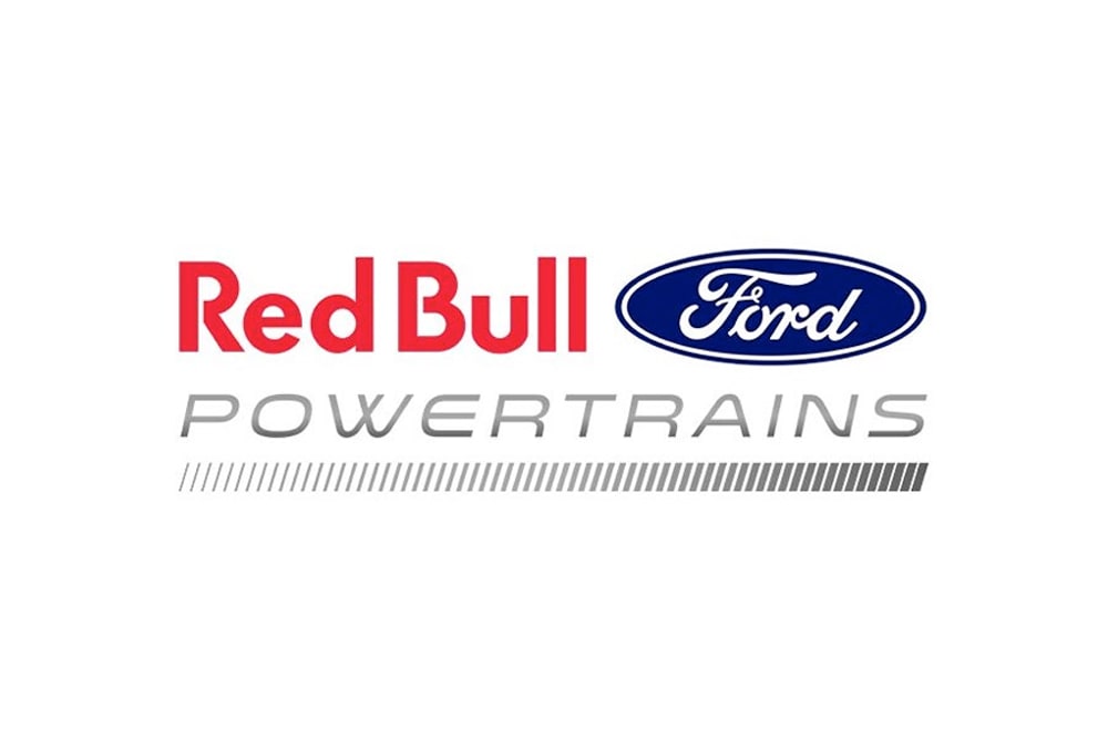 Logo Red Bull Ford Powertrains dla Formuły 1 na białym tle