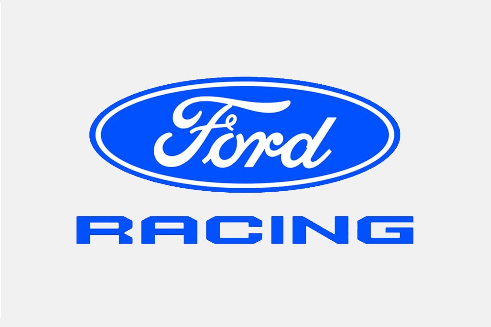 Oficjalne logo Ford Racing na białym tle.