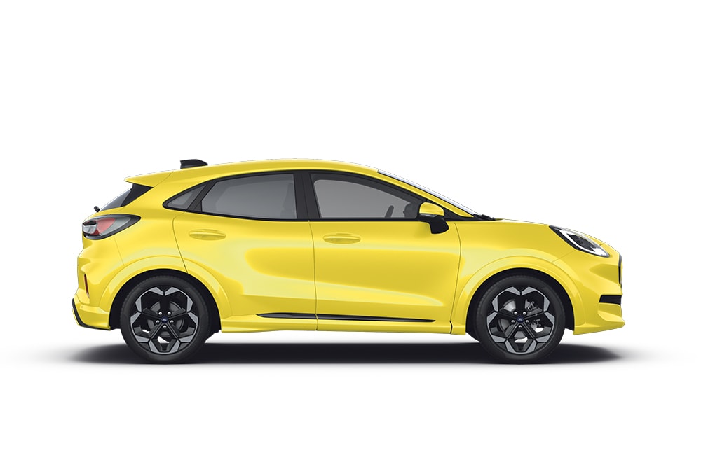 Żółta Puma Gen-E z serii kompaktowych miejskich SUV-ów Forda.