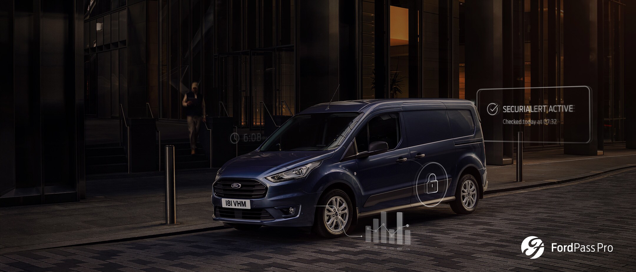 New Blue Ford Transit Connect driving in city