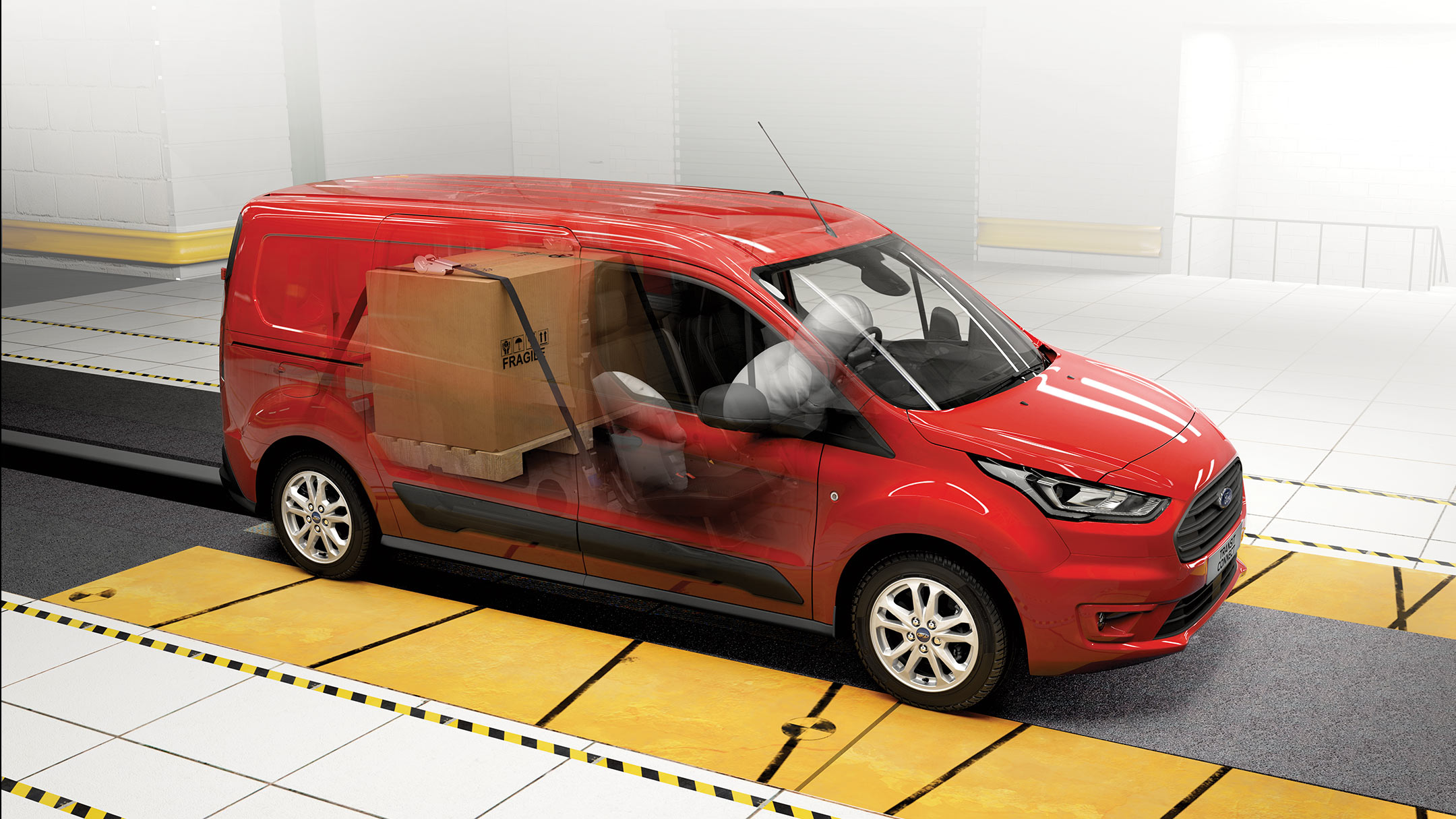 Ford Transit with visible airbags