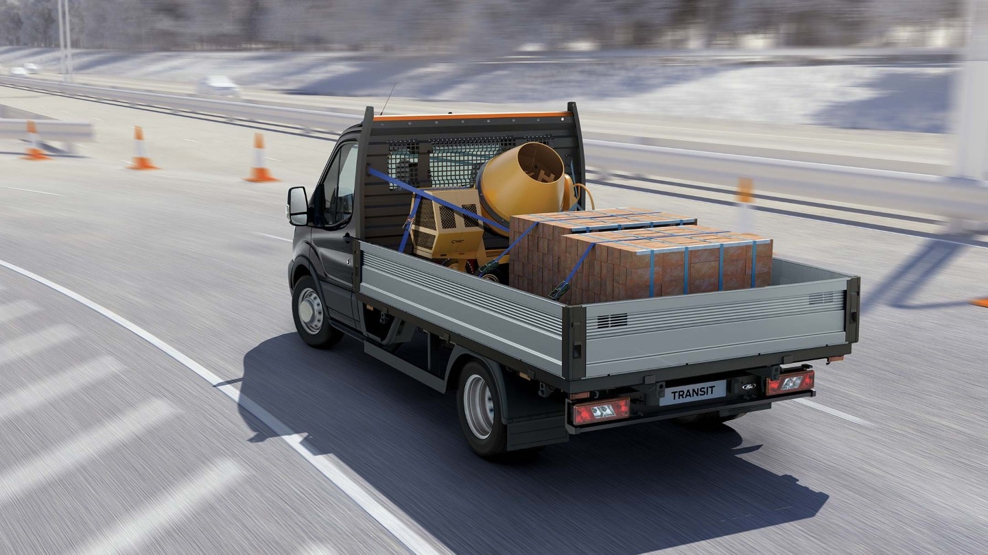 Ford Transit Chassis rear view with heavy load