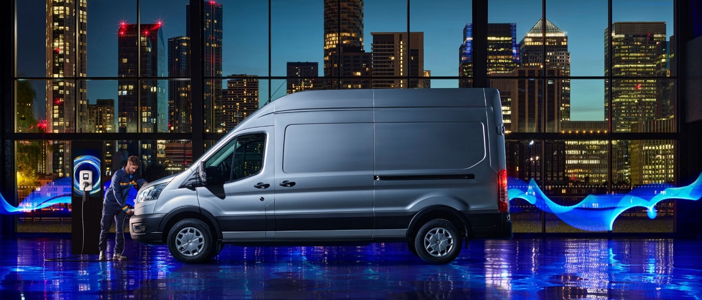 Ford E-Transit front vie parked with fleet
