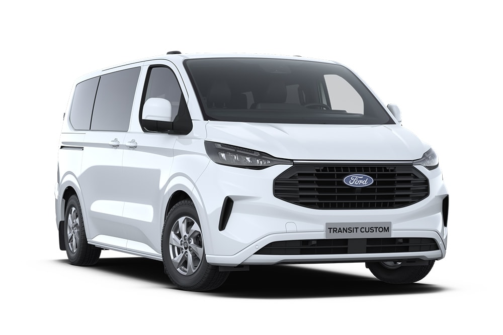 Biały Ford Transit Custom Kombi.