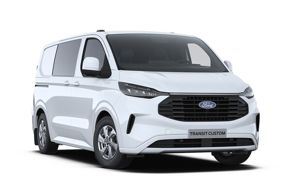 Biały Ford Transit Custom Van brygadowy.