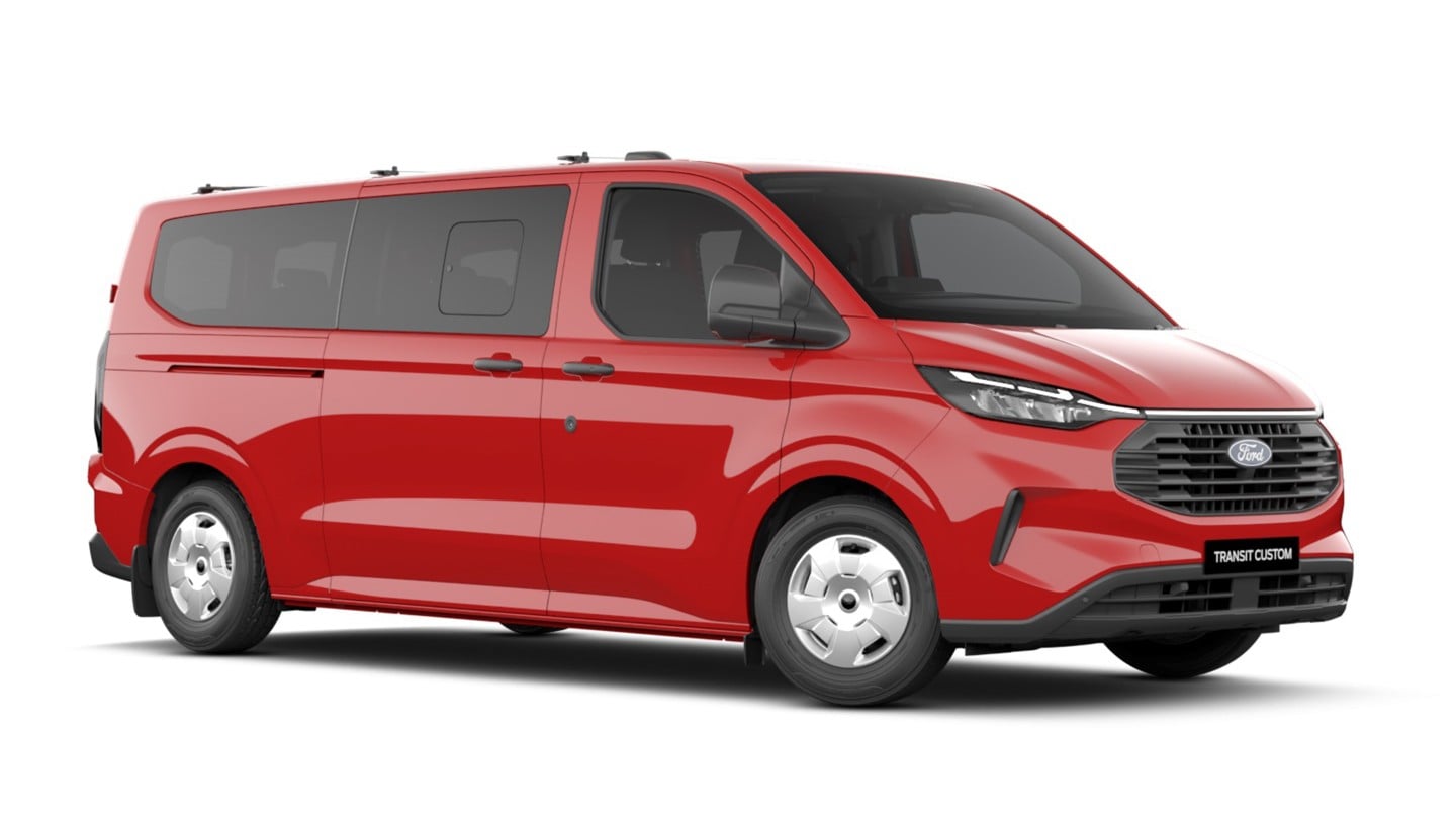 Transit Custom kombi w kolorze czerwonym, widok z boku