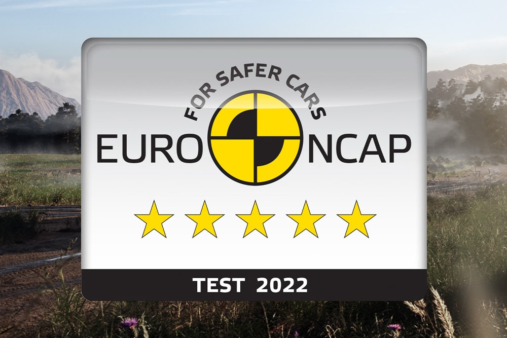 5-gwiazdkowa odznaka bezpieczeństwa Euro NCAP dla Forda Ranger testowanego w 2022 roku.