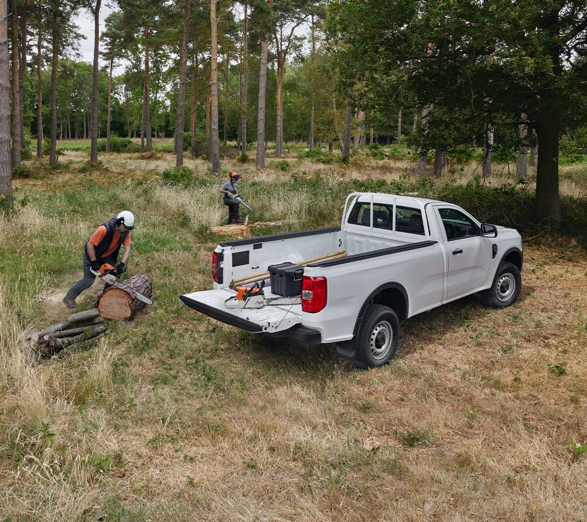 All-New Ranger Raptor 3/4 rear view with load bed in use