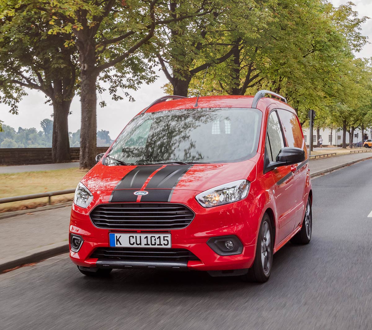 New Ford Transit Courier parked on cobbled street